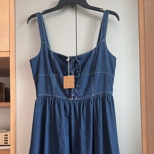 Blu Pepper Denim Lace-Up Midi Dress